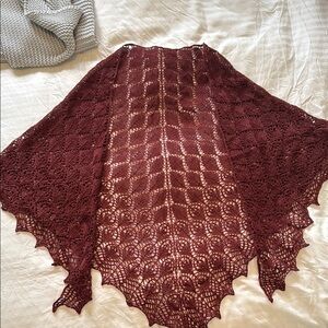 Elegant Burgundy Lace Crochet Knit Shawl Scarf